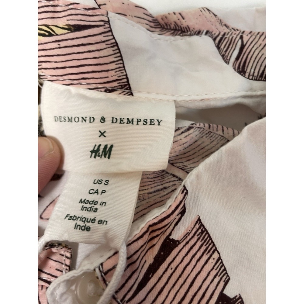 Desmond & Dempsey x H&M Summer Dress Long Sleeve Button up Palm Trees Small - Picture 11 of 11